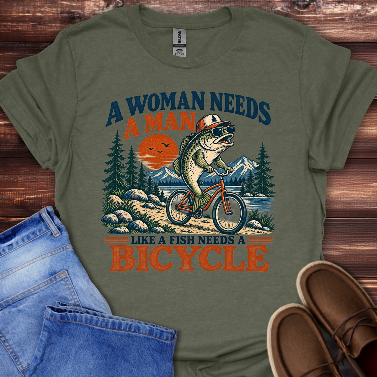A Woman Needs a Man Like a Fish Needs a Bicycle T-Shirt