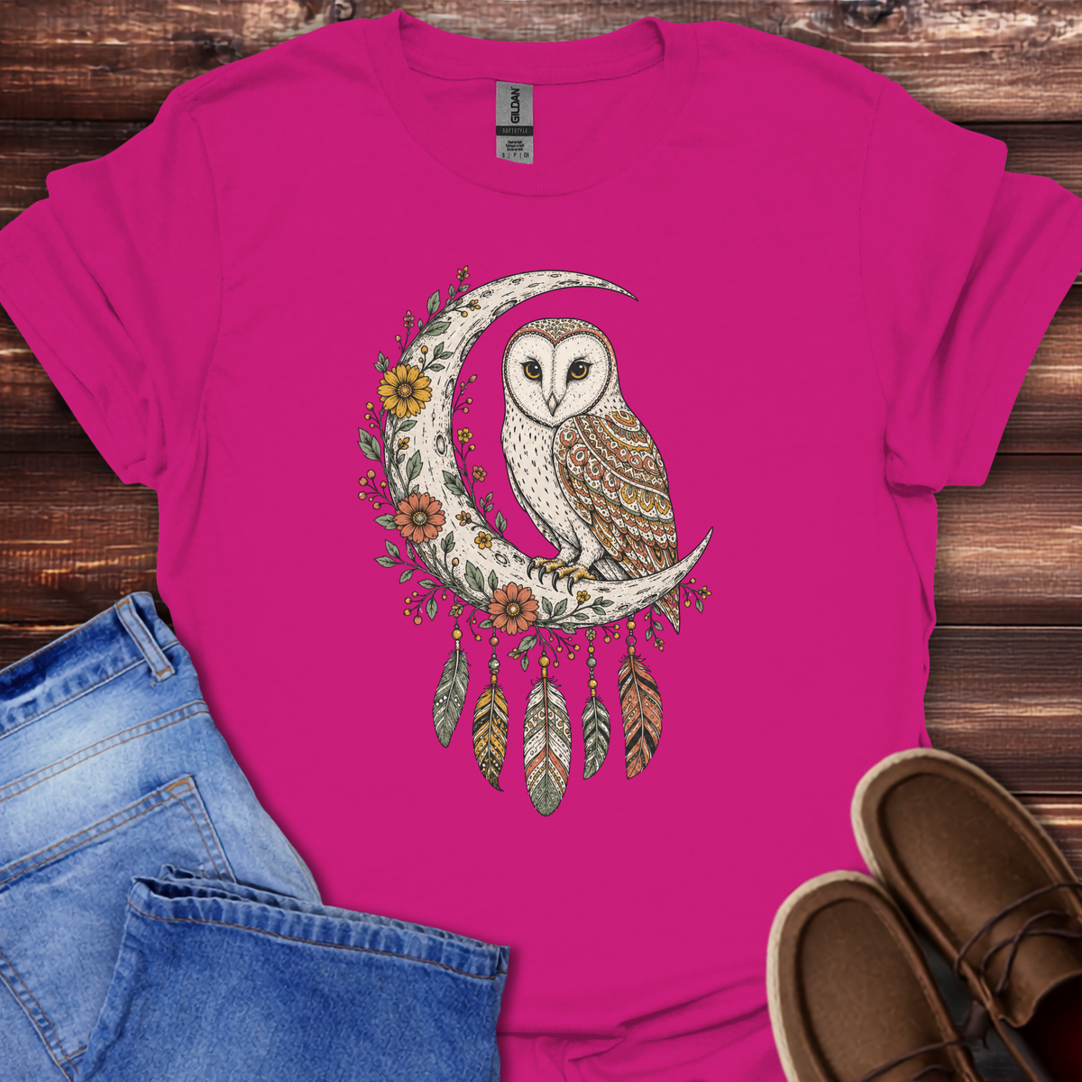 Boho Floral Barn Owl T-Shirt