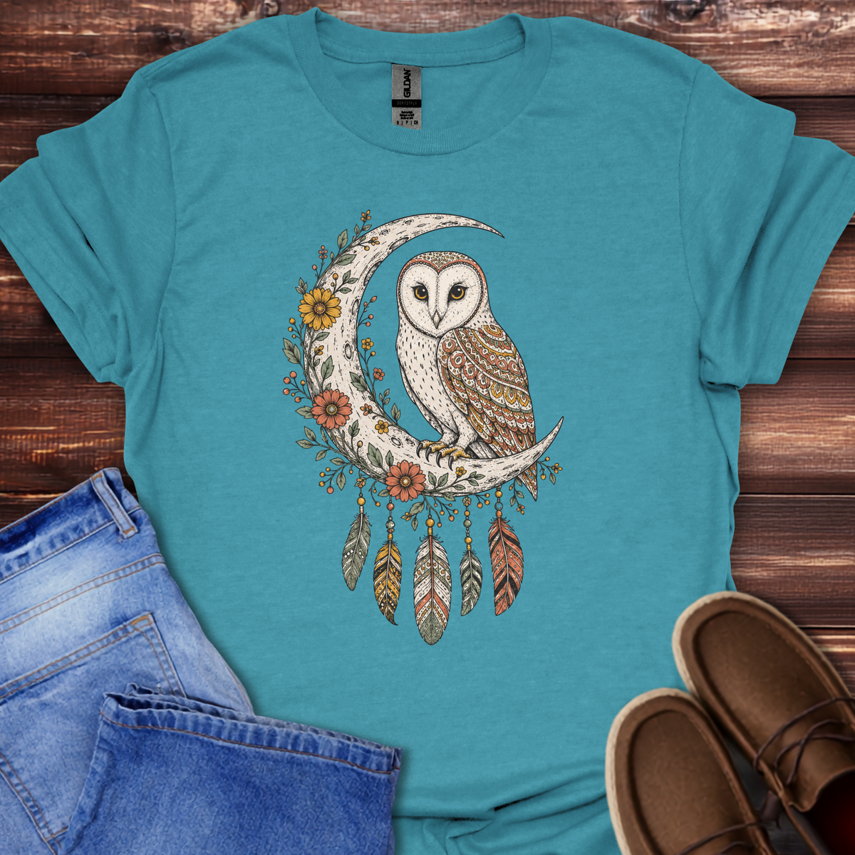 Boho Floral Barn Owl T-Shirt
