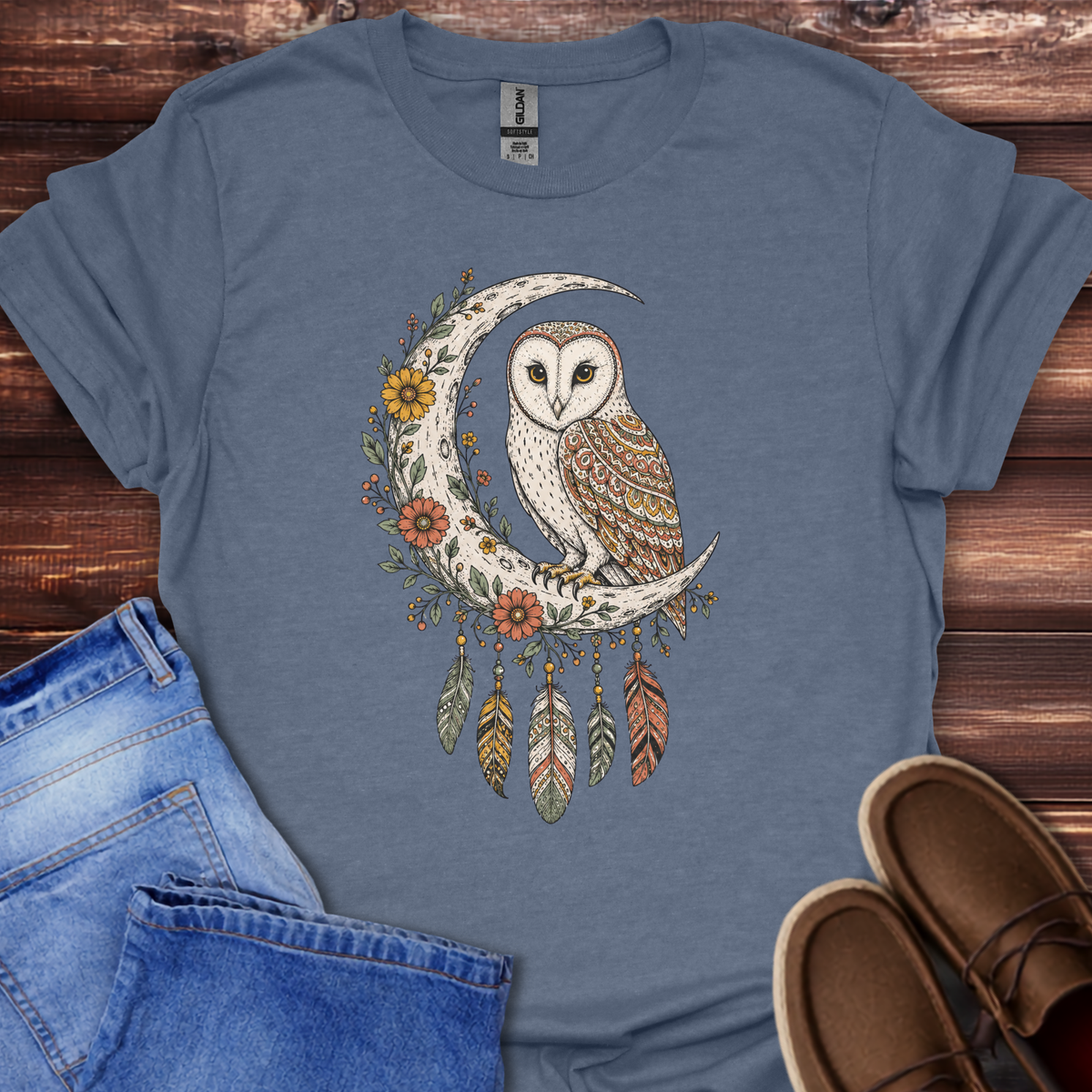 Boho Floral Barn Owl T-Shirt
