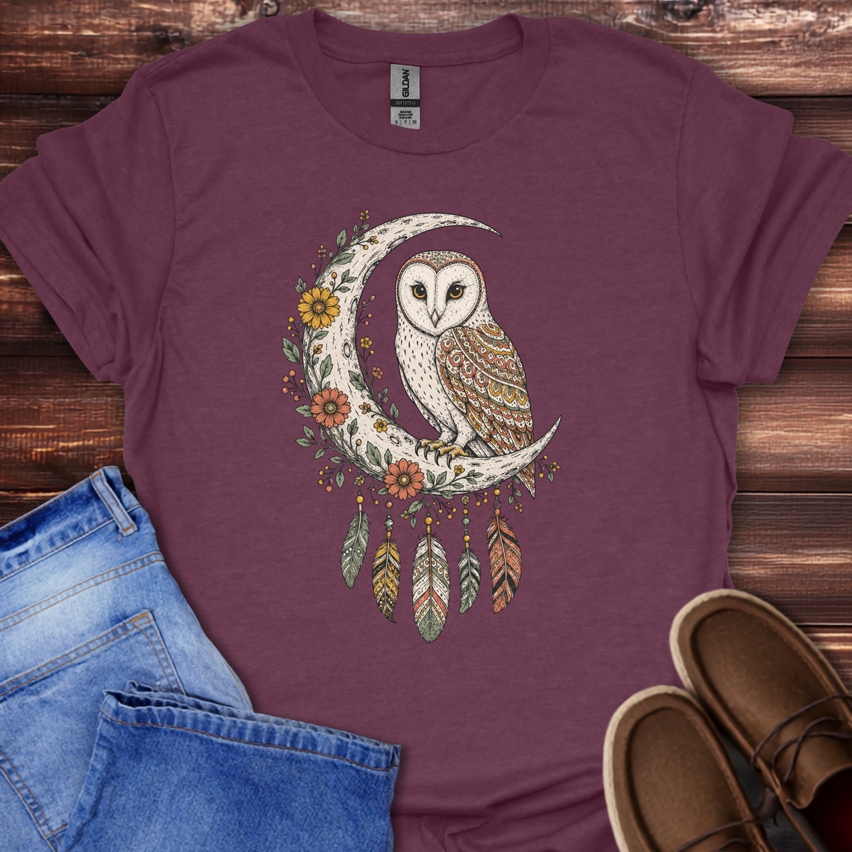 Boho Floral Barn Owl T-Shirt