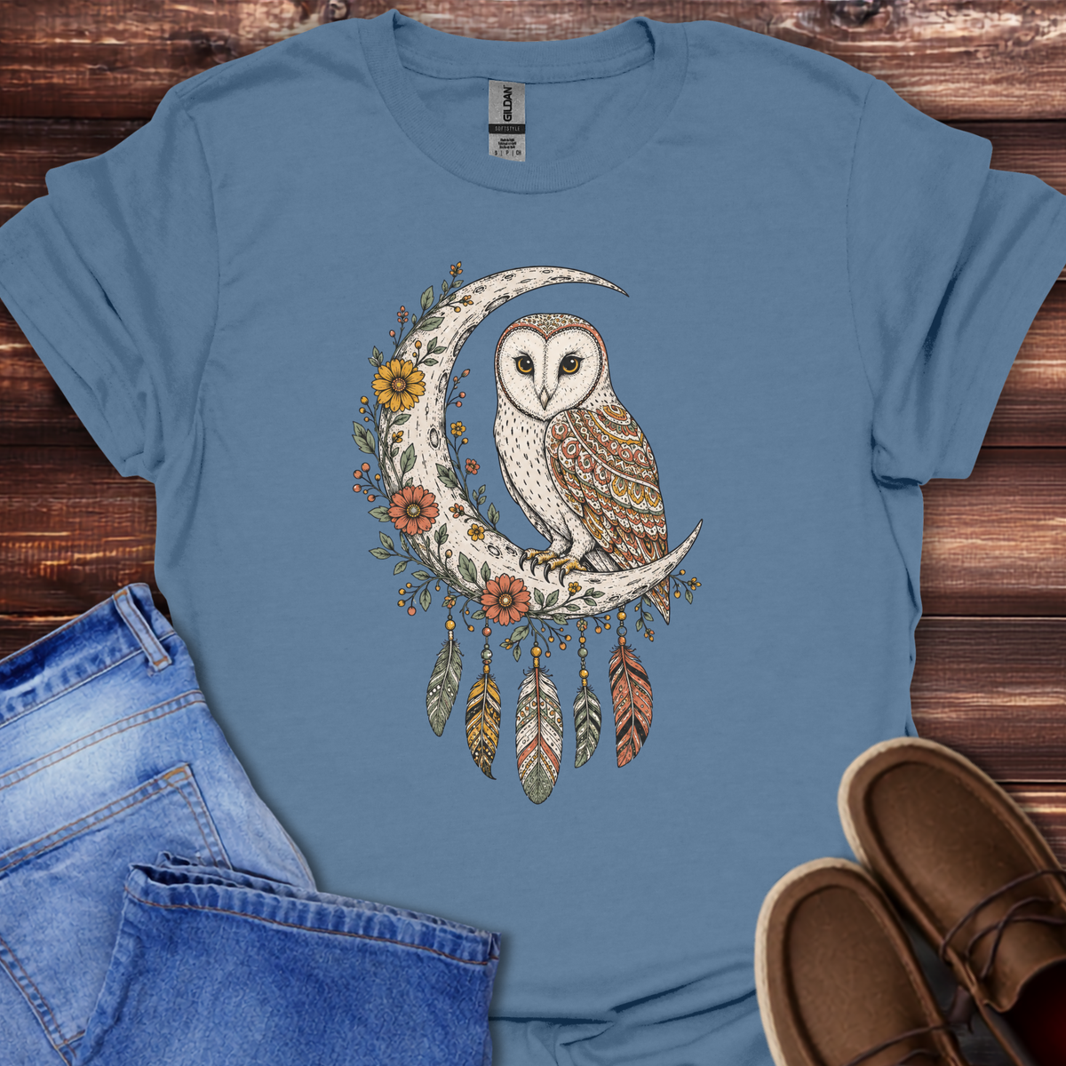 Boho Floral Barn Owl T-Shirt
