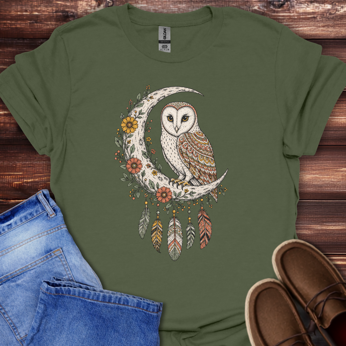 Boho Floral Barn Owl T-Shirt
