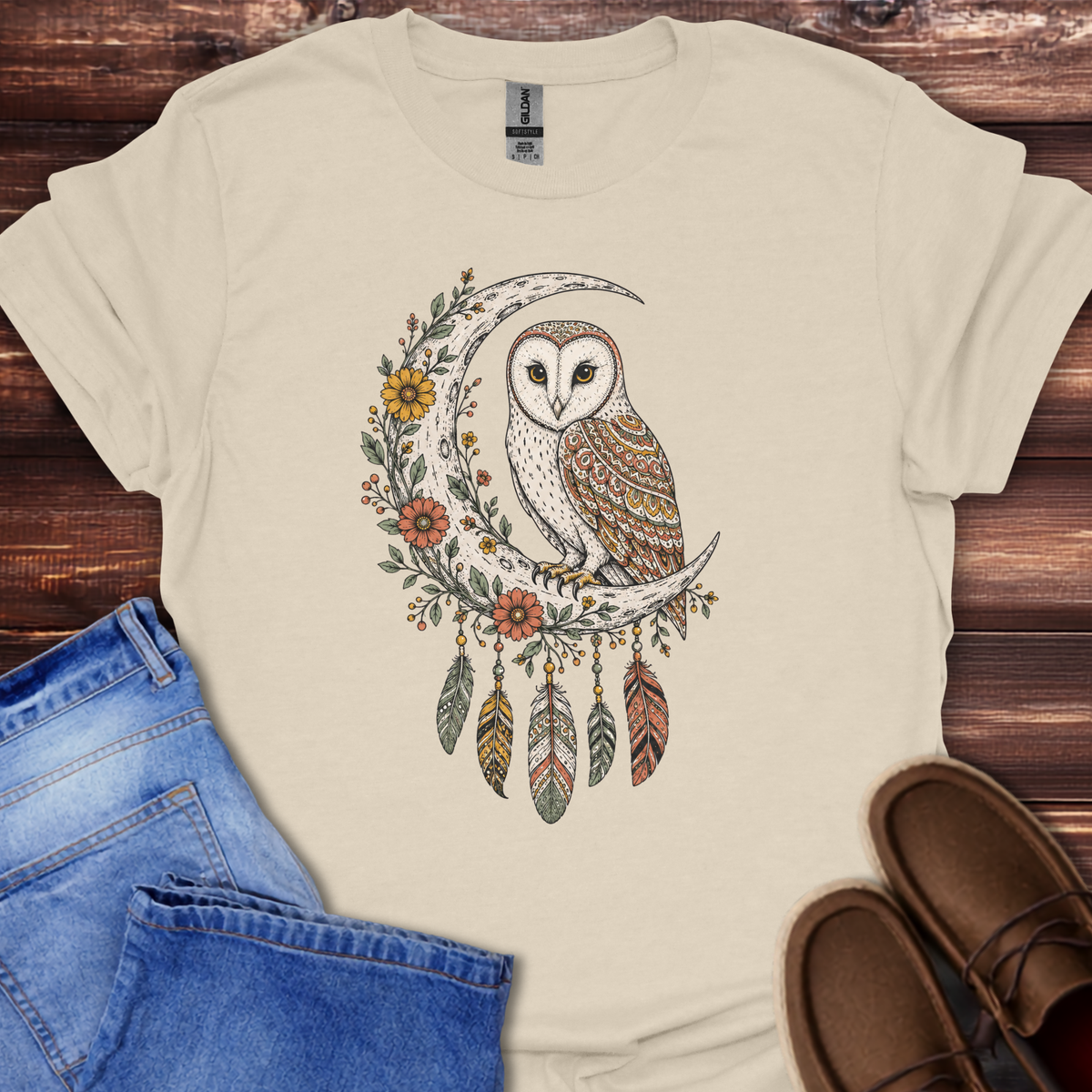 Boho Floral Barn Owl T-Shirt