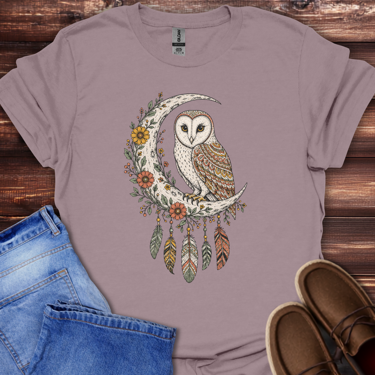 Boho Floral Barn Owl T-Shirt