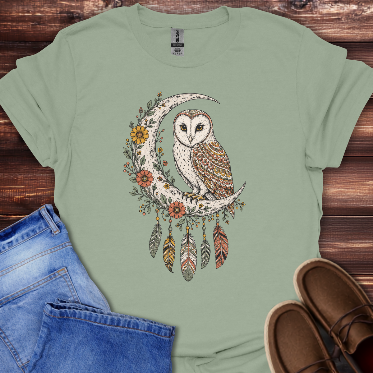 Boho Floral Barn Owl T-Shirt