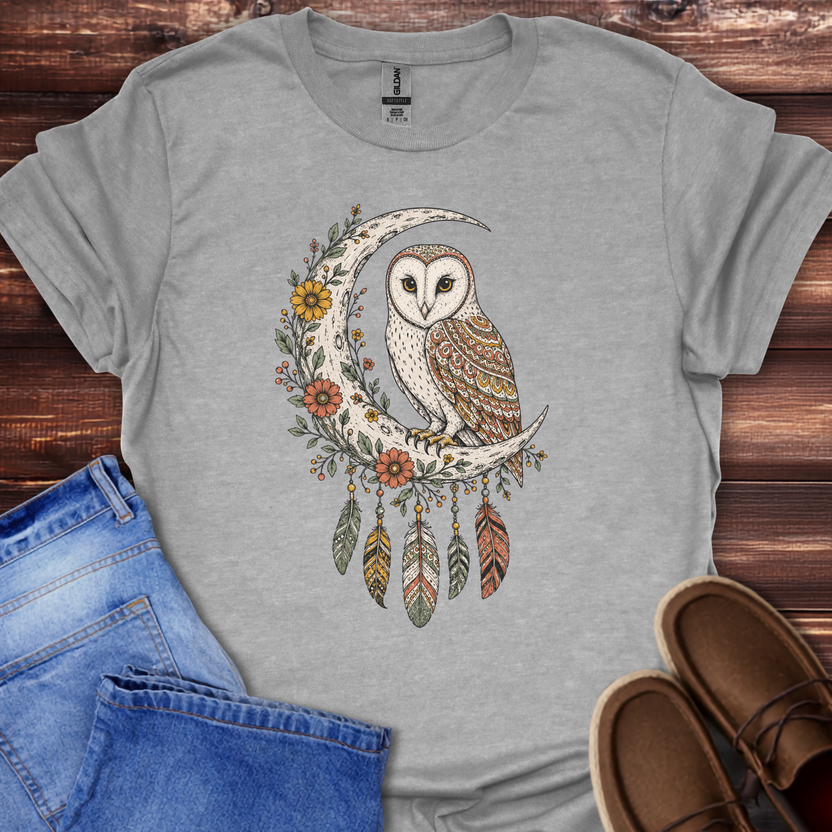 Boho Floral Barn Owl T-Shirt