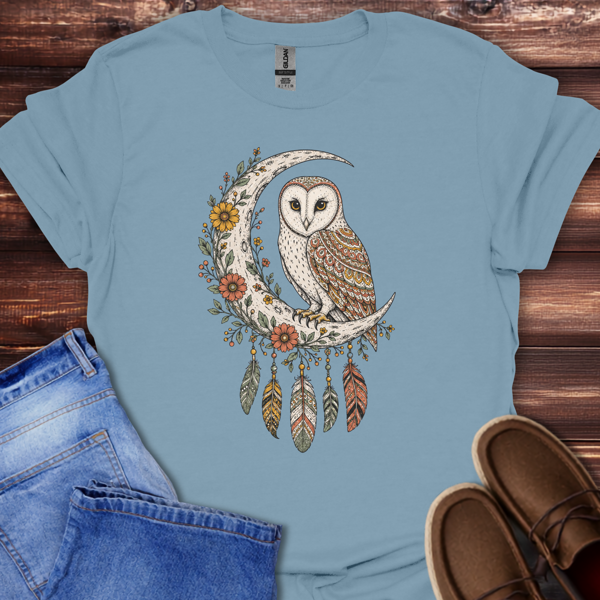 Boho Floral Barn Owl T-Shirt