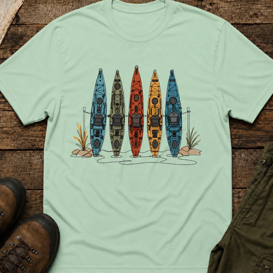 Row of Colorful Kayaks