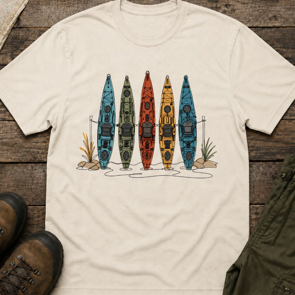 Row of Colorful Kayaks