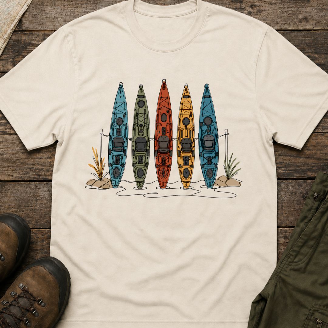 Row of Colorful Kayaks