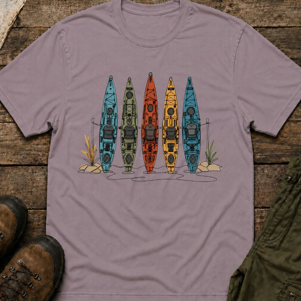 Row of Colorful Kayaks