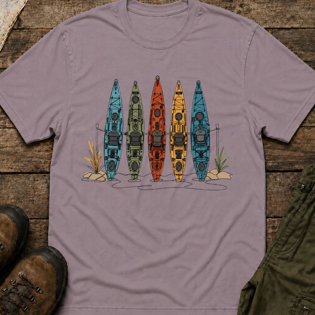 Row of Colorful Kayaks