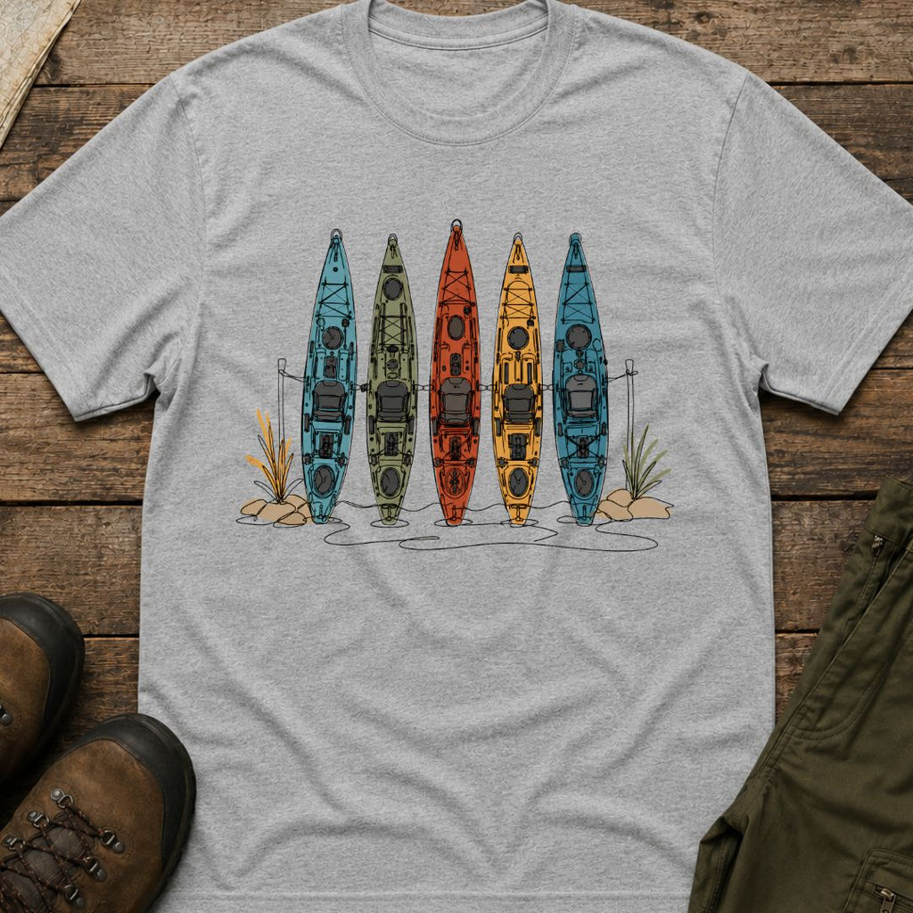 Row of Colorful Kayaks