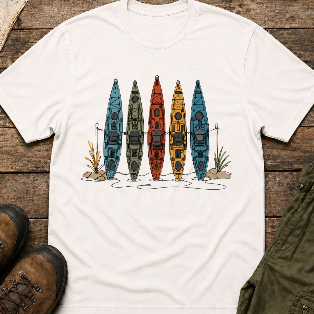 Row of Colorful Kayaks